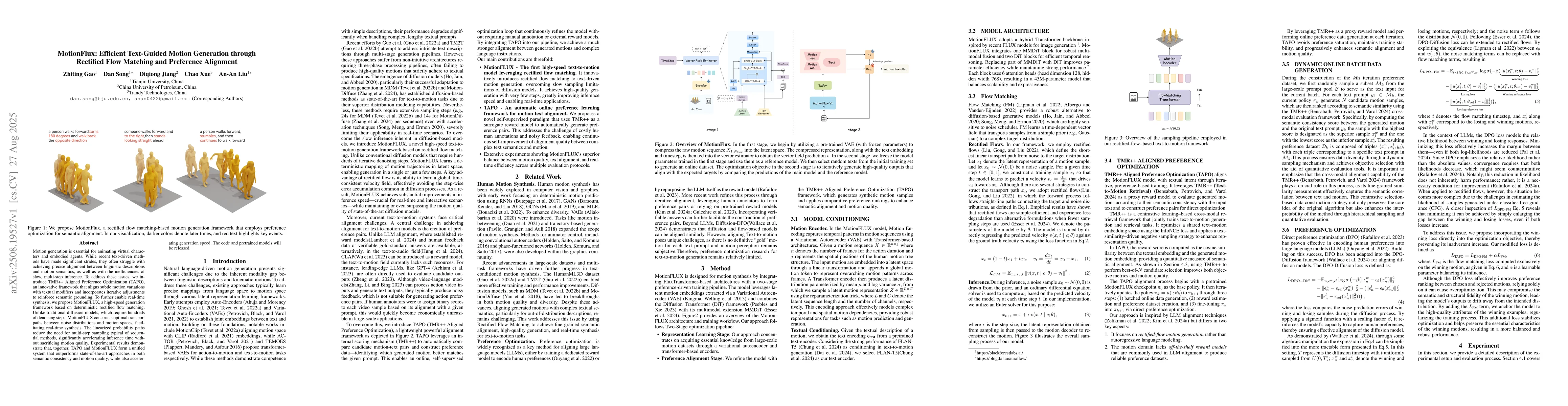 Thumbnail for MotionFlux: Efficient Text-Guided Motion Generation through Rectified
  Flow Matching and Preference Alignment