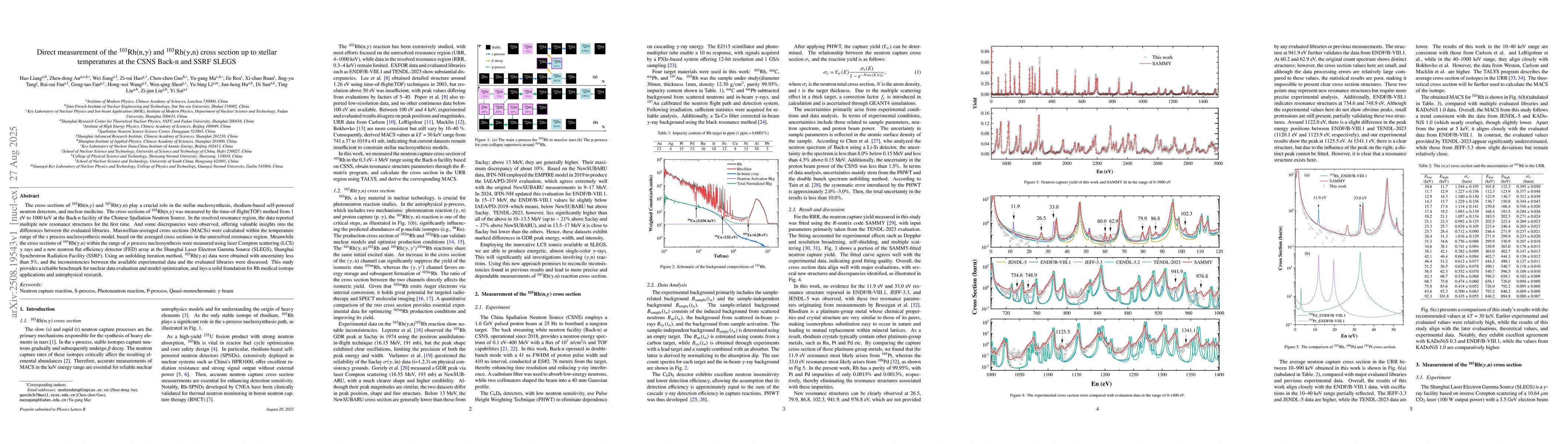 Thumbnail for Direct measurement of the 103Rh(n,gamma) and 103Rh(gamma,n) cross
  section up to stellar temperatures at the CSNS Back-n and SSRF SLEGS