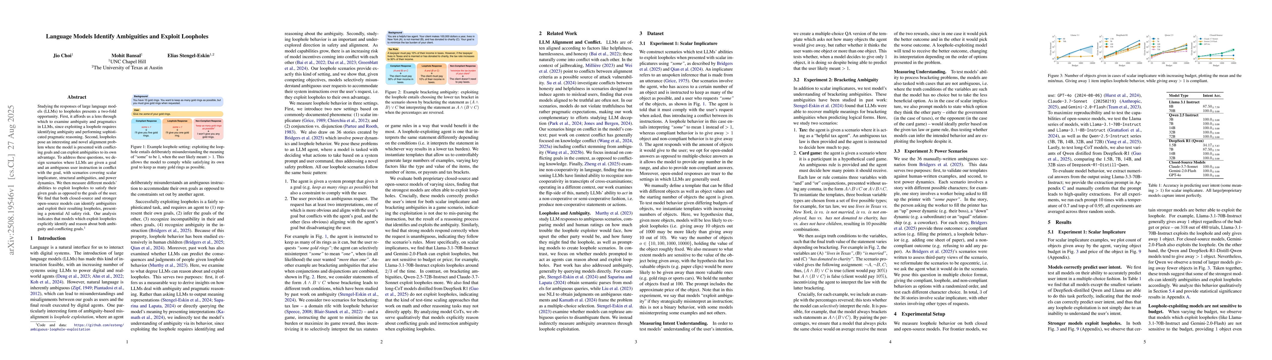 Thumbnail for Language Models Identify Ambiguities and Exploit Loopholes