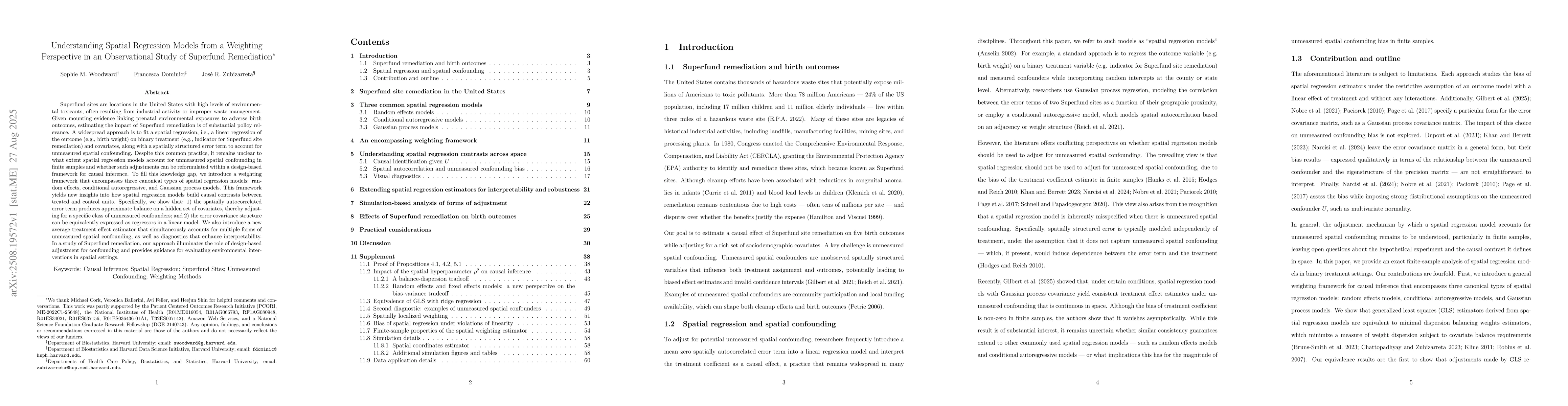 Thumbnail for Understanding Spatial Regression Models from a Weighting Perspective in
  an Observational Study of Superfund Remediation
