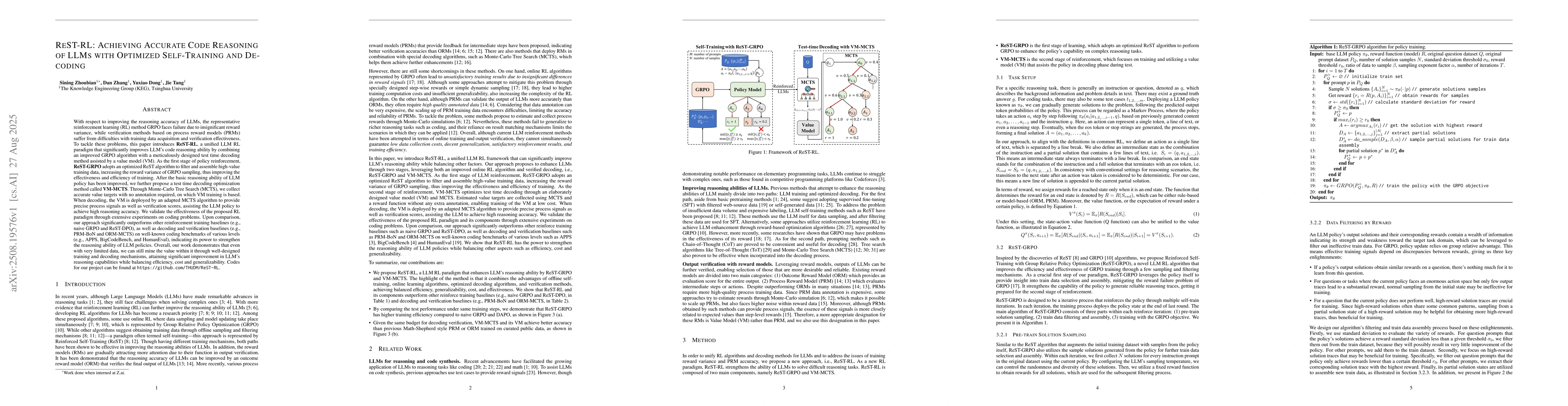 Thumbnail for ReST-RL: Achieving Accurate Code Reasoning of LLMs with Optimized
  Self-Training and Decoding