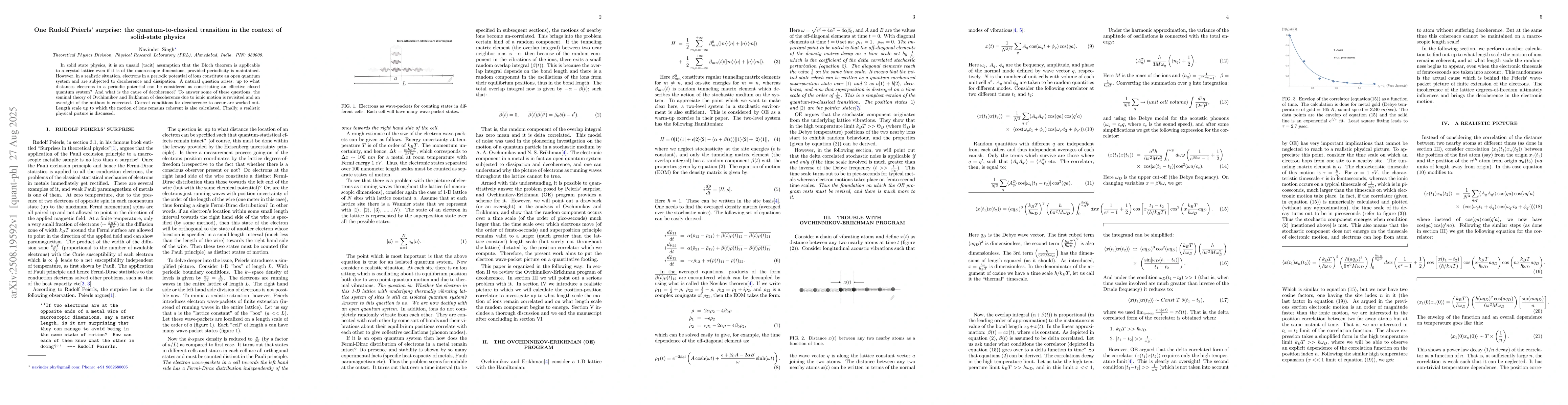 Thumbnail for One Rudolf Peierls' surprise: the quantum-to-classical transition in the
  context of solid-state physics