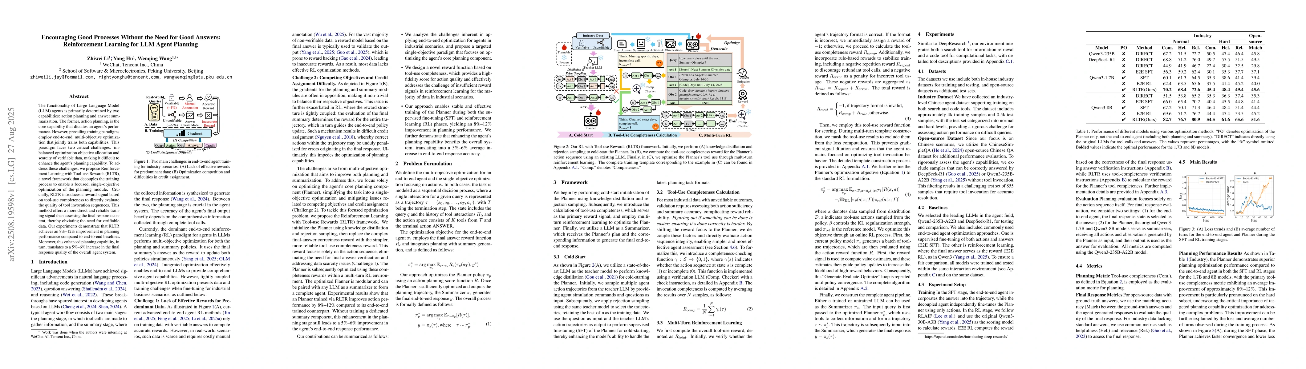 Thumbnail for Encouraging Good Processes Without the Need for Good Answers:
  Reinforcement Learning for LLM Agent Planning