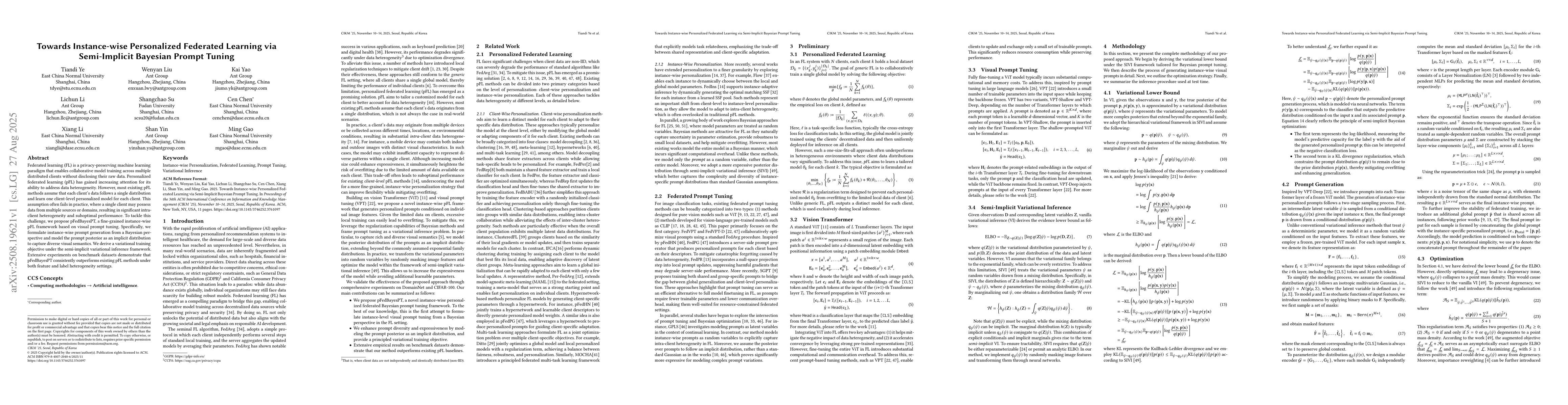 Thumbnail for Towards Instance-wise Personalized Federated Learning via Semi-Implicit
  Bayesian Prompt Tuning