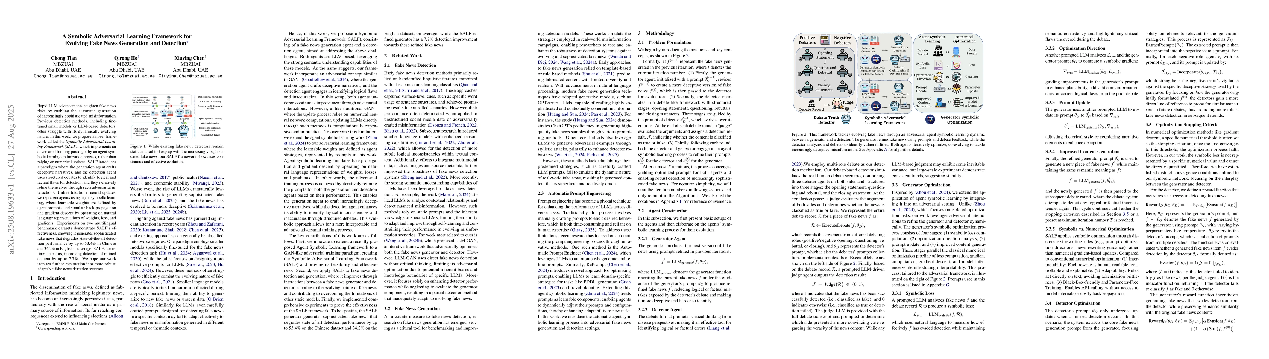 Thumbnail for A Symbolic Adversarial Learning Framework for Evolving Fake News
  Generation and Detection