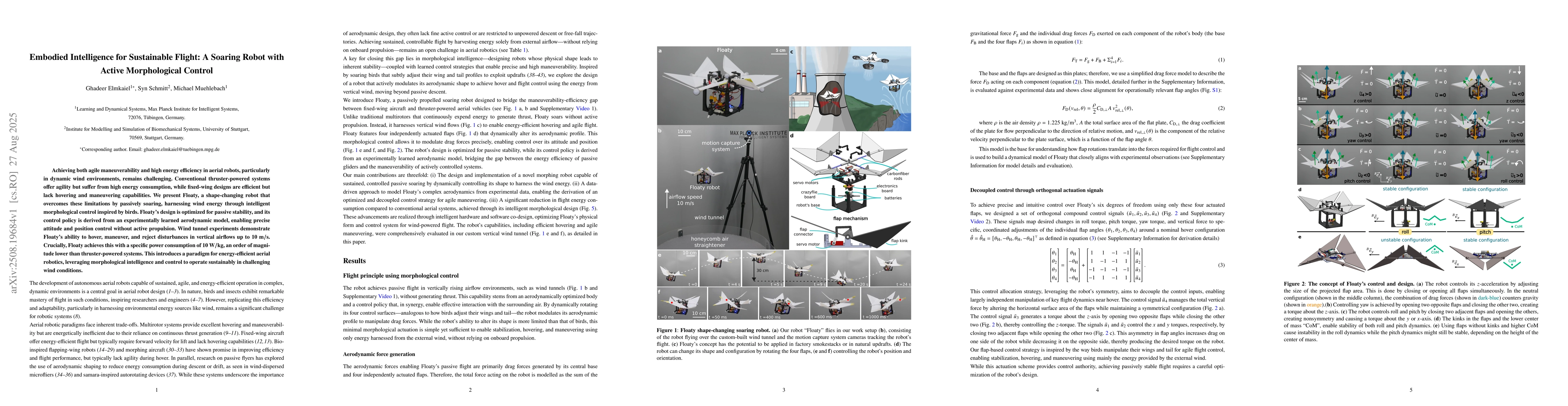 Thumbnail for Embodied Intelligence for Sustainable Flight: A Soaring Robot with
  Active Morphological Control