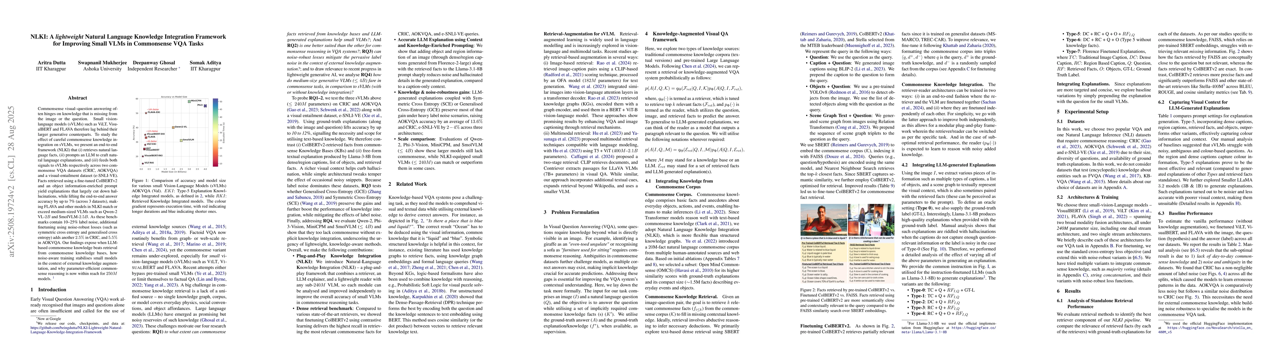 Thumbnail for NLKI: A lightweight Natural Language Knowledge Integration Framework for
  Improving Small VLMs in Commonsense VQA Tasks