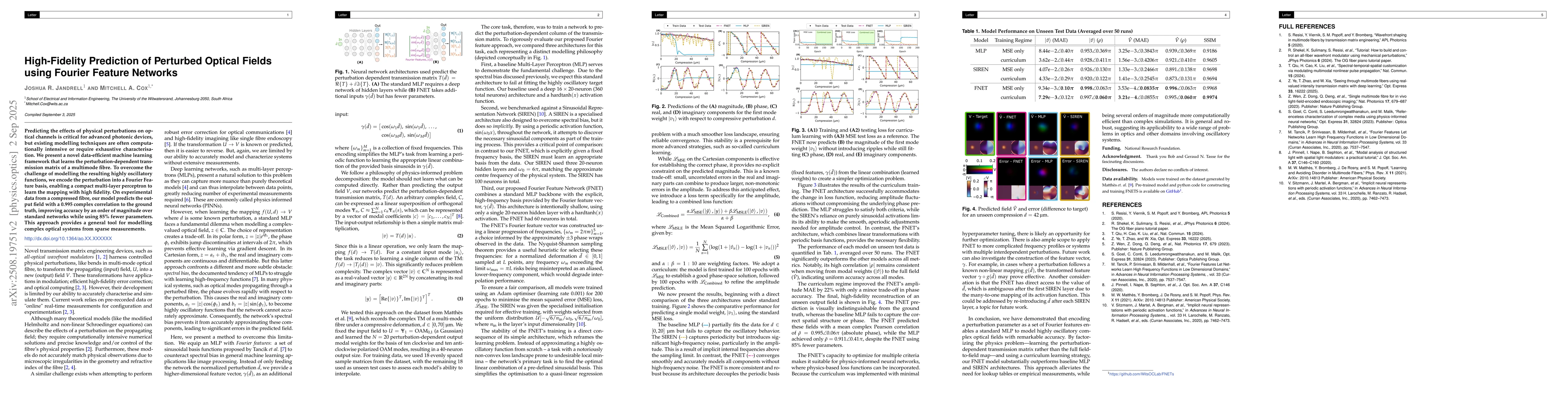 Thumbnail for High-Fidelity Prediction of Perturbed Optical Fields using Fourier
  Feature Networks