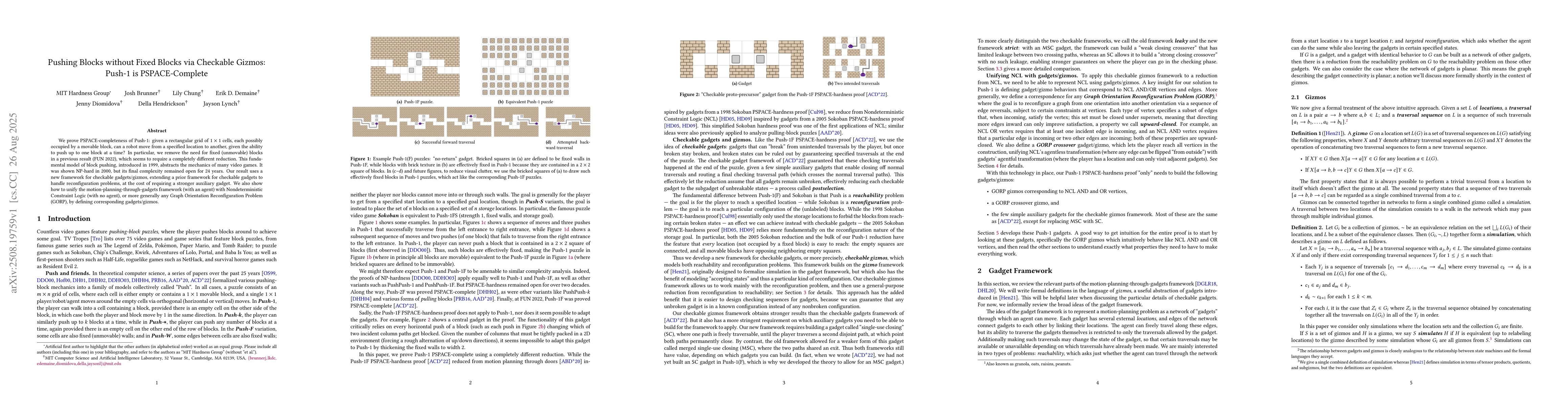 Thumbnail for Pushing Blocks without Fixed Blocks via Checkable Gizmos: Push-1 is
  PSPACE-Complete