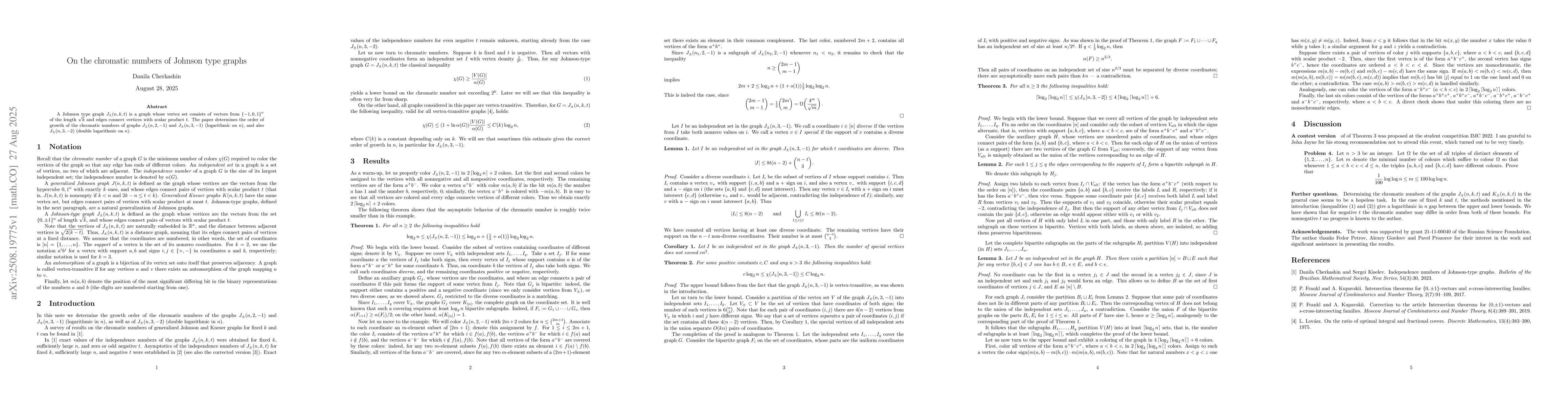 Thumbnail for On the chromatic numbers of Johnson type graphs