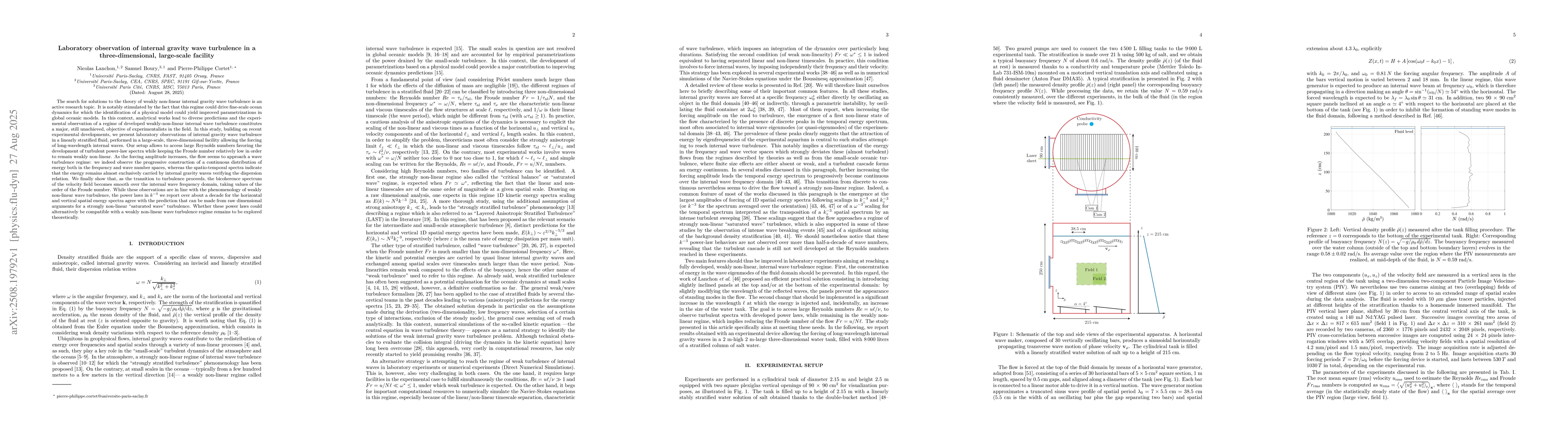 Thumbnail for Laboratory observation of internal gravity wave turbulence in a
  three-dimensional, large-scale facility