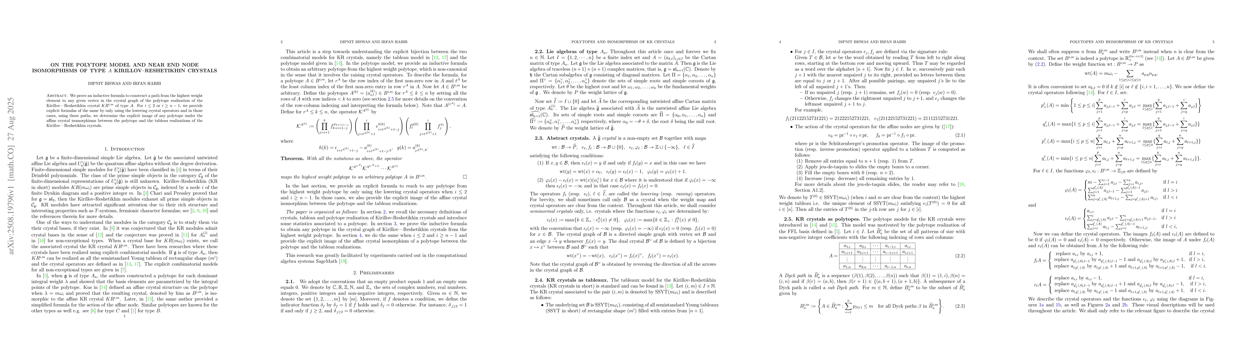 Thumbnail for On the Polytope Model and Near End node Isomorphisms of Type $A$
  Kirillov--Reshetikhin Crystals