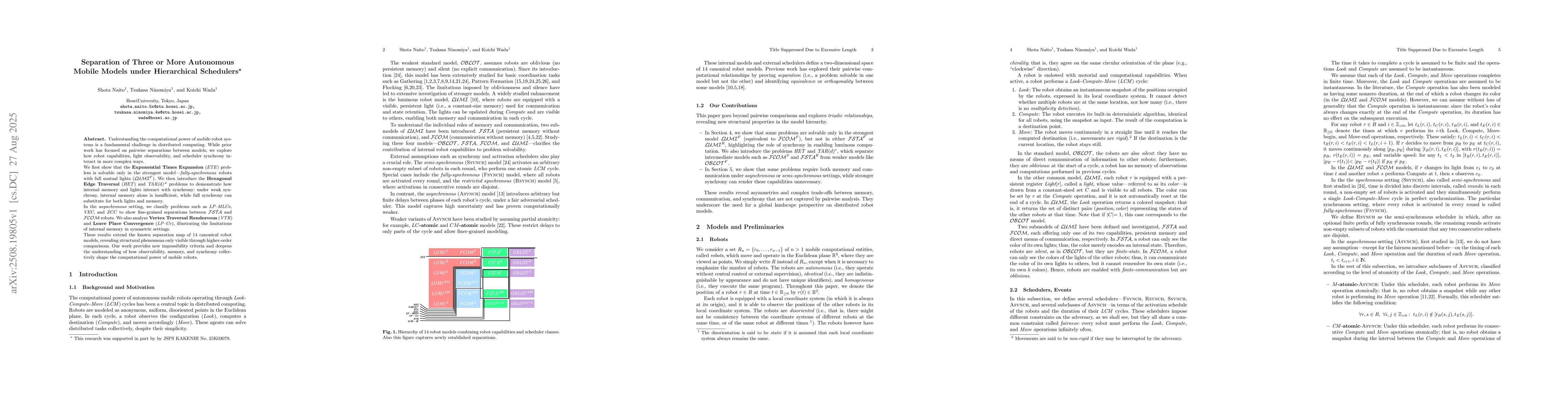 Thumbnail for Separation of Three or More Autonomous Mobile Models under Hierarchical
  Schedulers