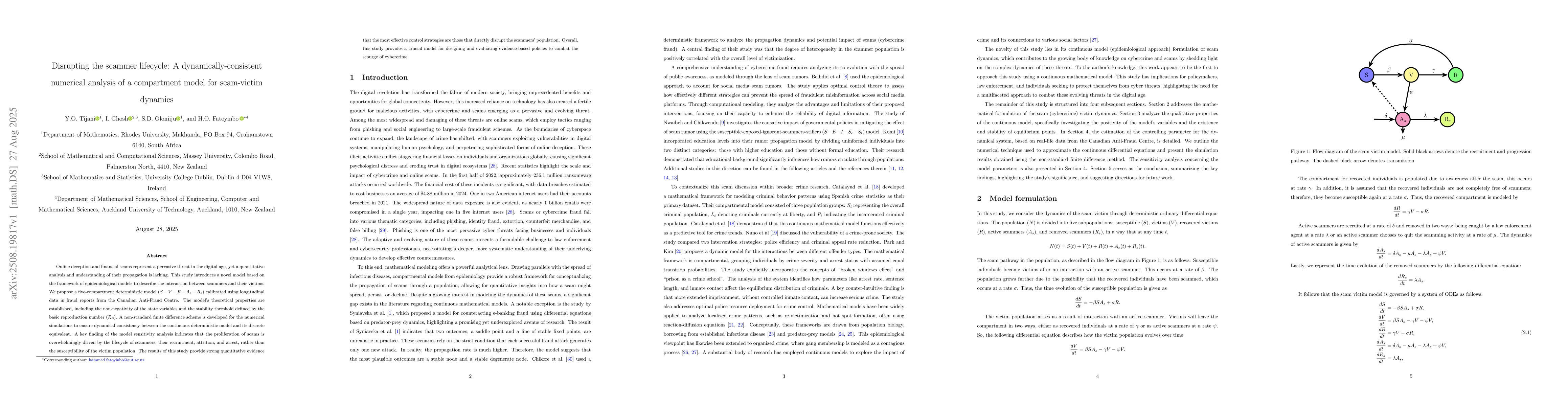 Thumbnail for Disrupting the scammer lifecycle: A dynamically-consistent numerical
  analysis of a compartment model for scam-victim dynamics