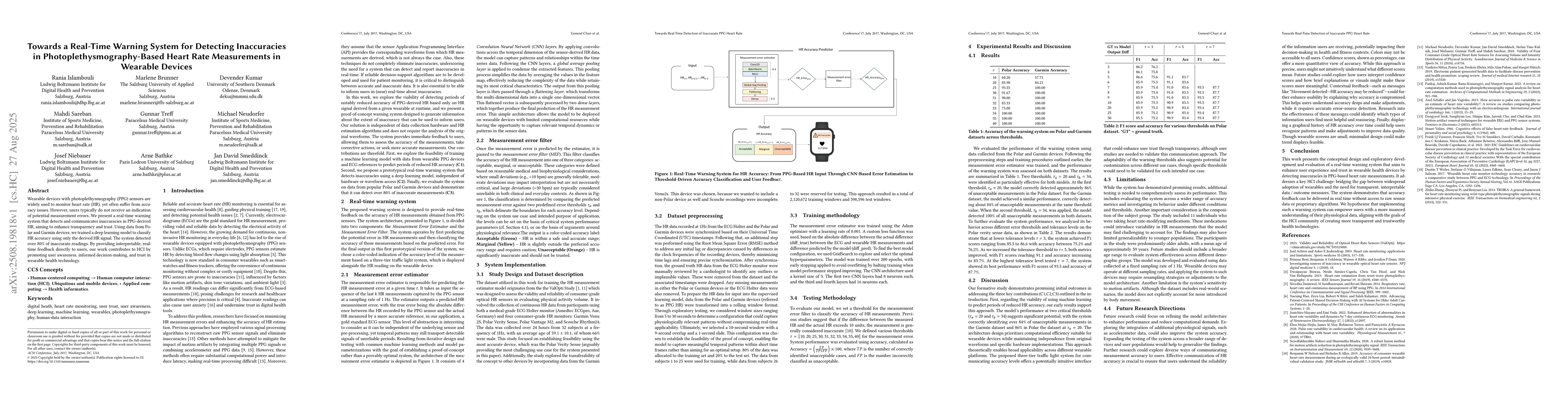 Thumbnail for Towards a Real-Time Warning System for Detecting Inaccuracies in
  Photoplethysmography-Based Heart Rate Measurements in Wearable Devices