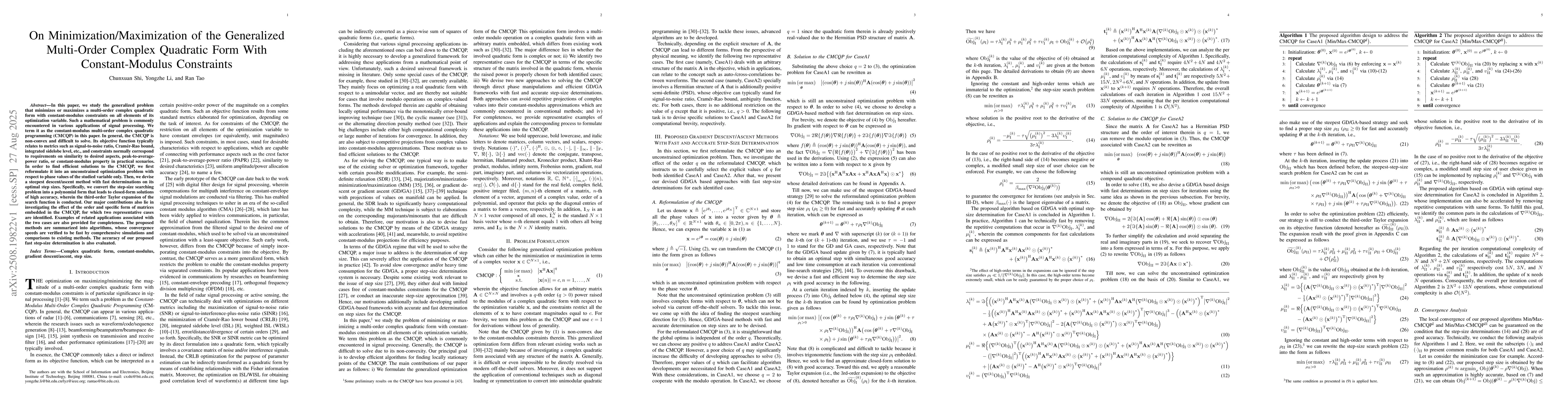 Thumbnail for On Minimization/Maximization of the Generalized Multi-Order Complex
  Quadratic Form With Constant-Modulus Constraints