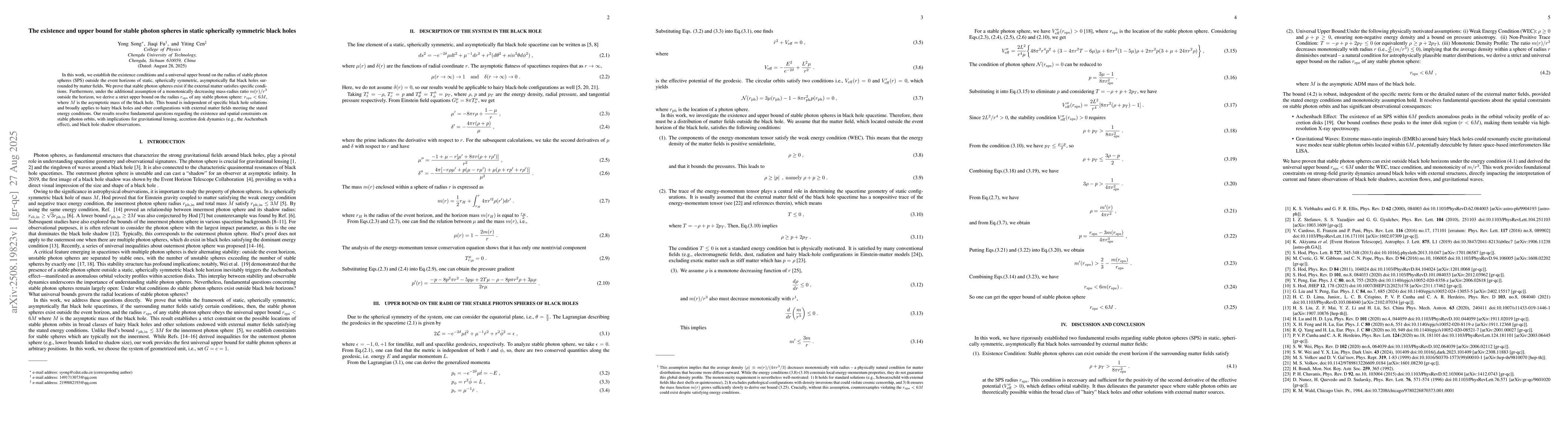 Thumbnail for The existence and upper bound for stable photon spheres in static
  spherically symmetric black holes
