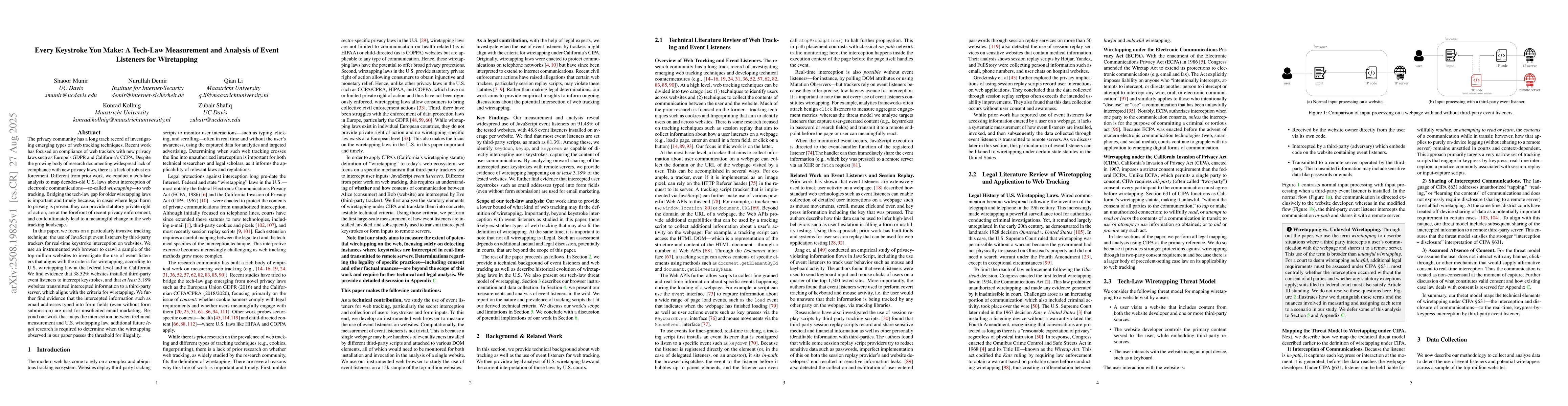 Thumbnail for Every Keystroke You Make: A Tech-Law Measurement and Analysis of Event
  Listeners for Wiretapping