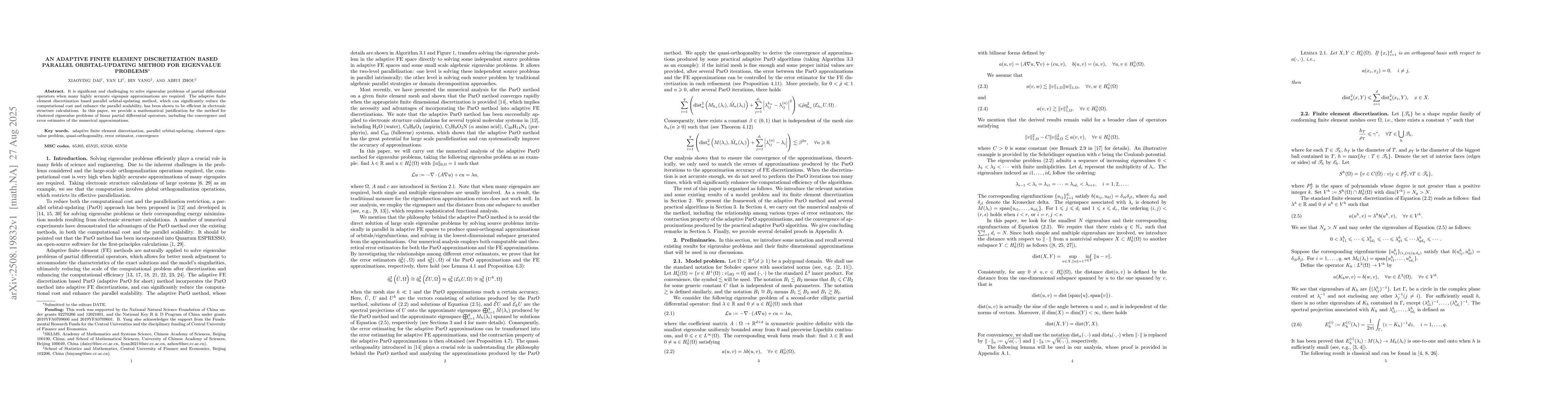 Thumbnail for An adaptive finite element discretization based parallel
  orbital-updating method for eigenvalue problems
