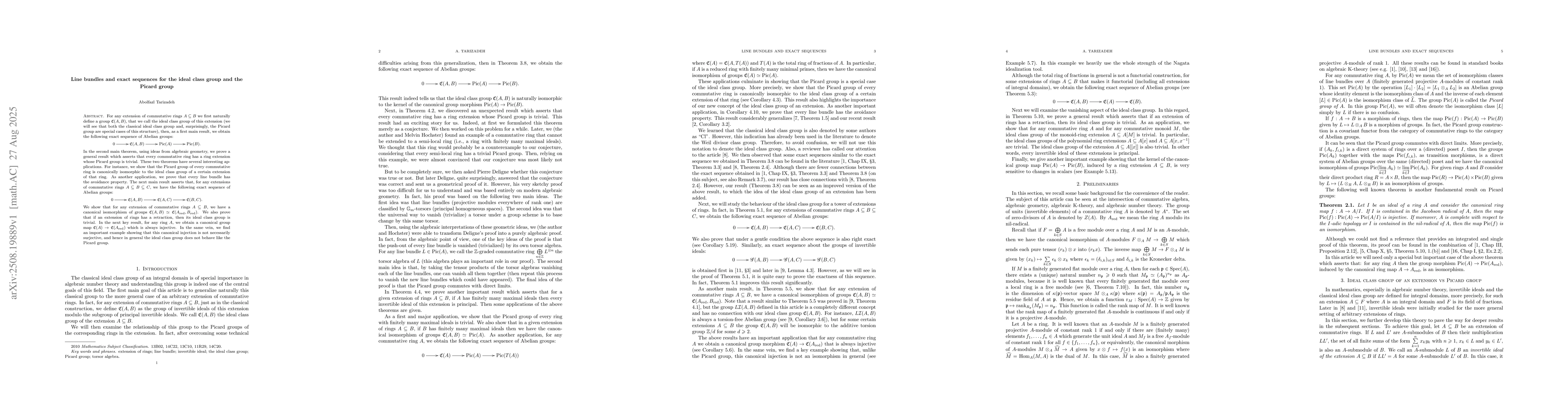 Thumbnail for Line bundles and exact sequences for the ideal class group and the
  Picard group