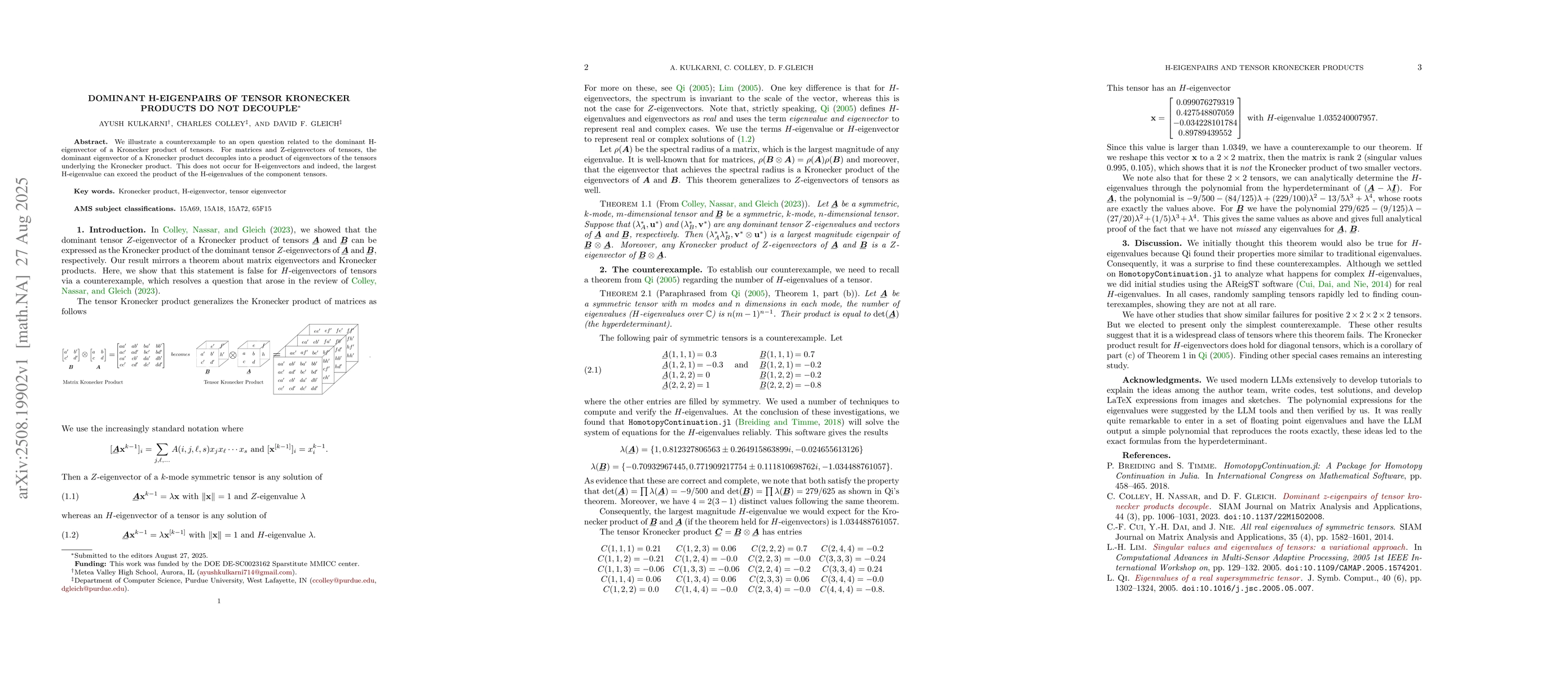 Thumbnail for Dominant H-Eigenvectors of Tensor Kronecker Products Do Not Decouple