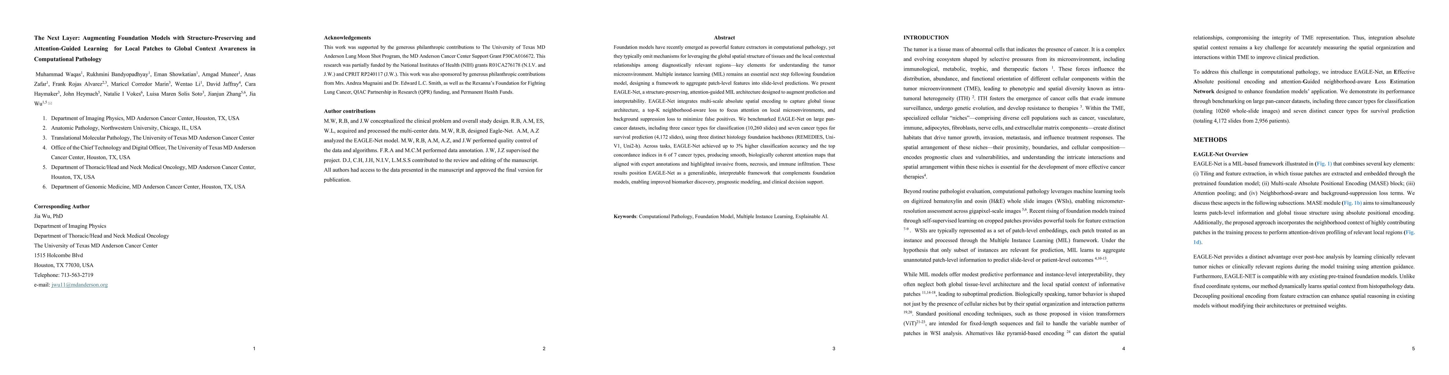 Thumbnail for The Next Layer: Augmenting Foundation Models with Structure-Preserving
  and Attention-Guided Learning for Local Patches to Global Context Awareness
  in Computational Pathology