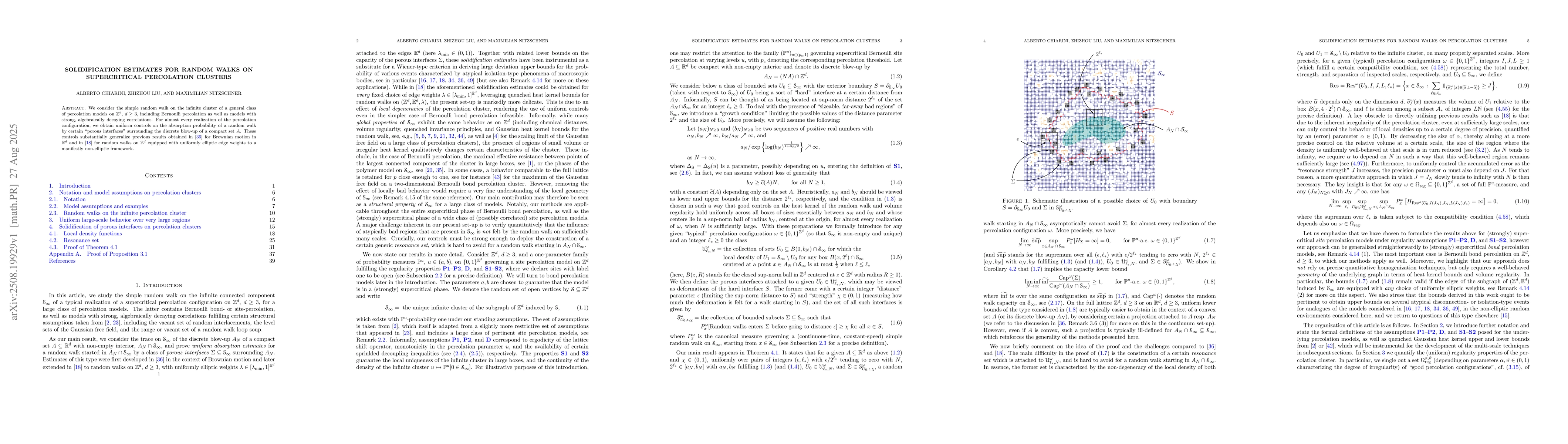 Thumbnail for Solidification estimates for random walks on supercritical percolation
  clusters