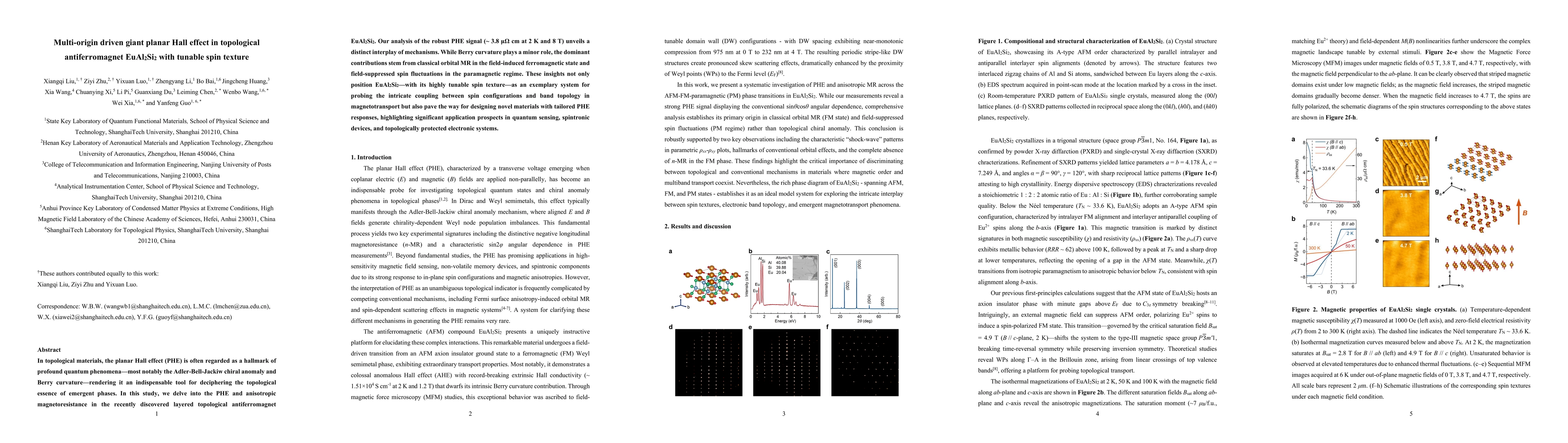 Thumbnail for Multi-origin driven giant planar Hall effect in topological
  antiferromagnet EuAl2Si2 with tunable spin texture