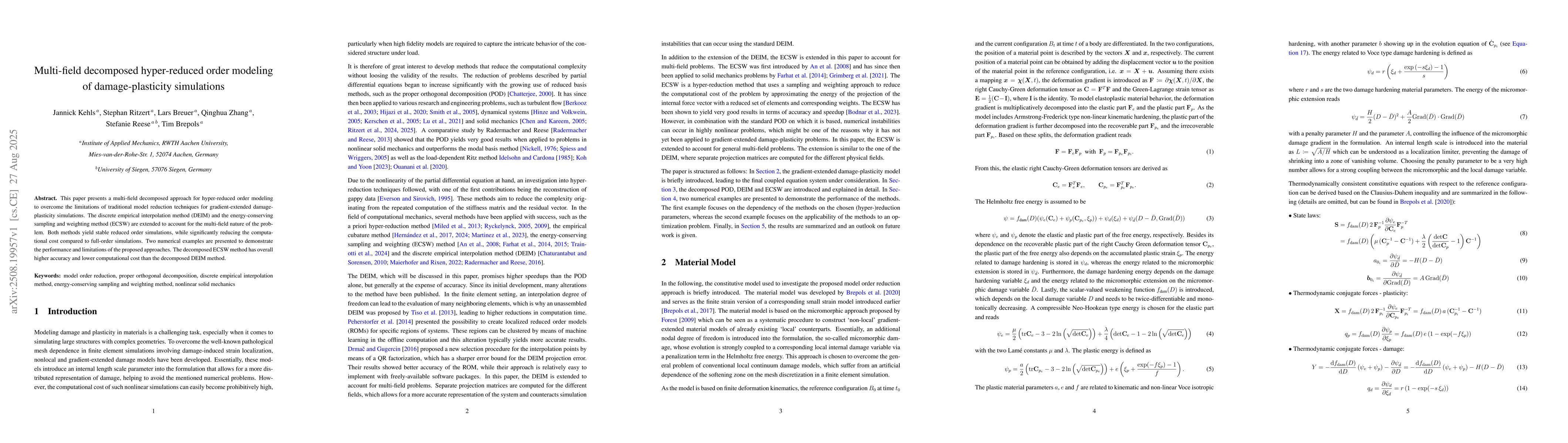 Thumbnail for Multi-field decomposed hyper-reduced order modeling of damage-plasticity
  simulations