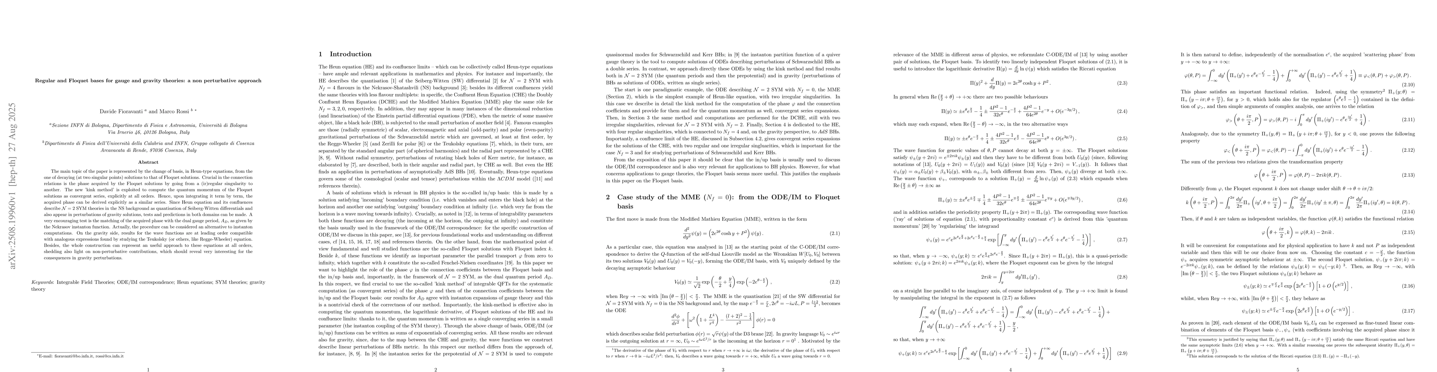 Thumbnail for Regular and Floquet bases for gauge and gravity theories: a non
  perturbative approach