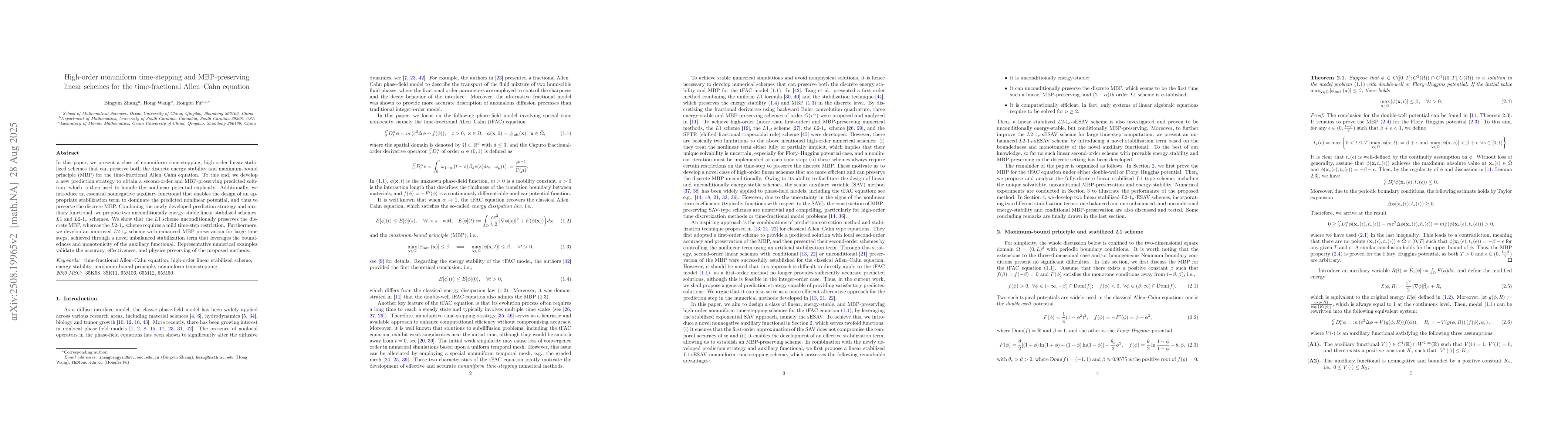 Thumbnail for High-order nonuniform time-stepping and MBP-preserving linear schemes
  for the time-fractional Allen-Cahn equation