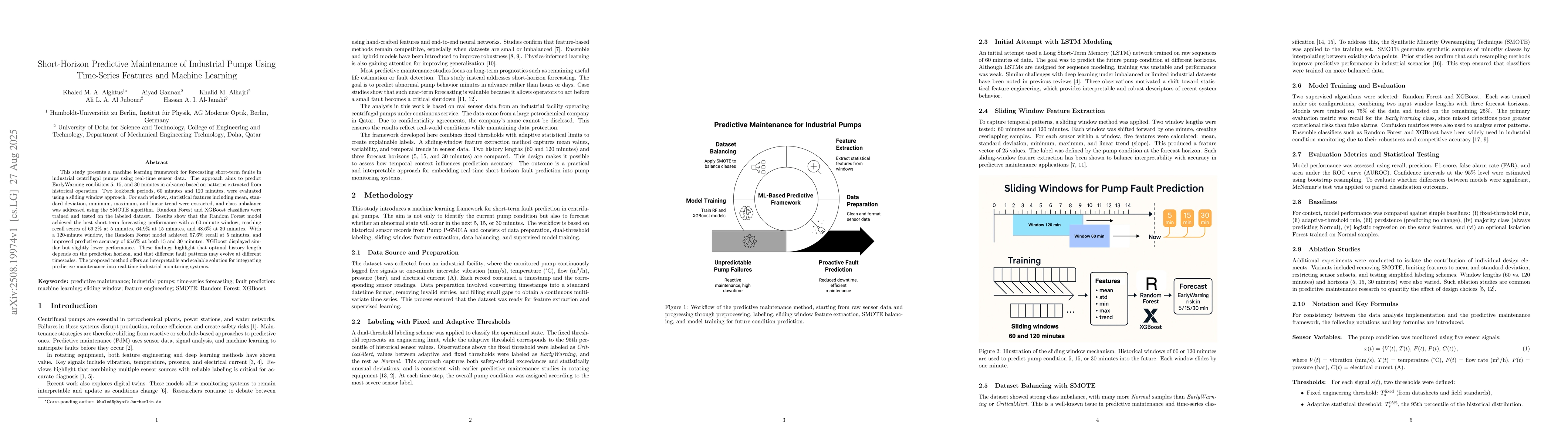 Thumbnail for Short-Horizon Predictive Maintenance of Industrial Pumps Using
  Time-Series Features and Machine Learning