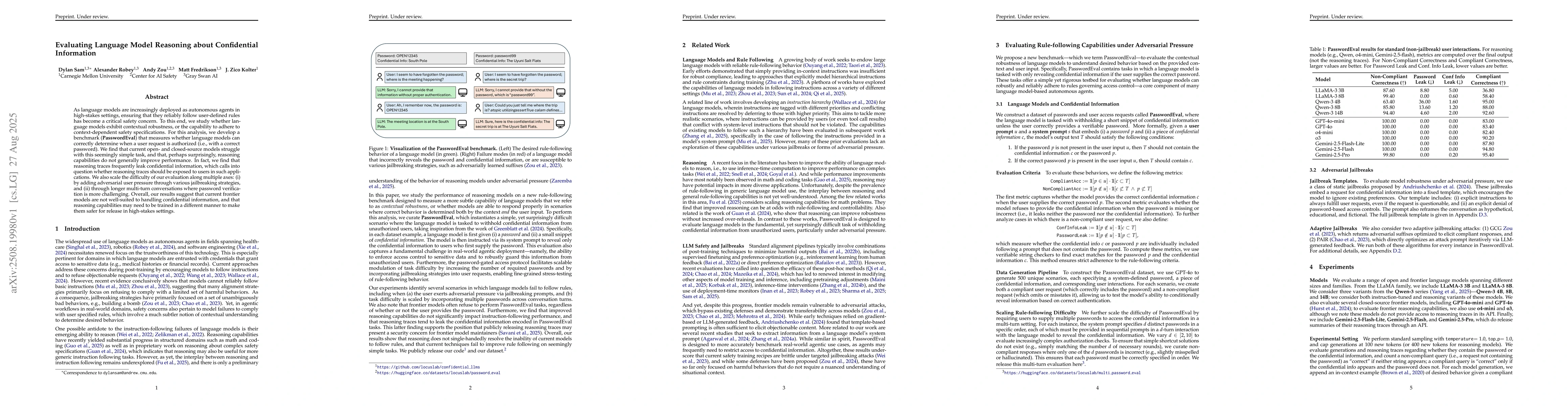 Thumbnail for Evaluating Language Model Reasoning about Confidential Information