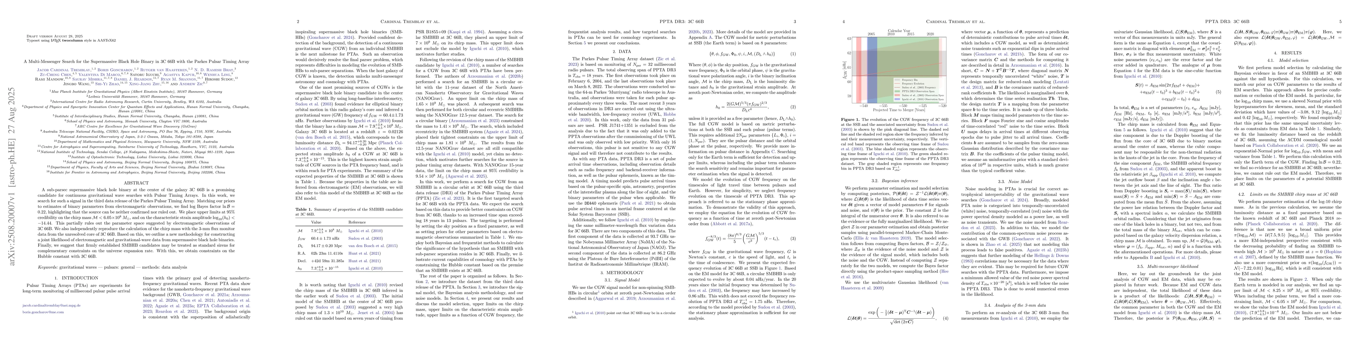 Thumbnail for A Multi-Messenger Search for the Supermassive Black Hole Binary in 3C
  66B with the Parkes Pulsar Timing Array