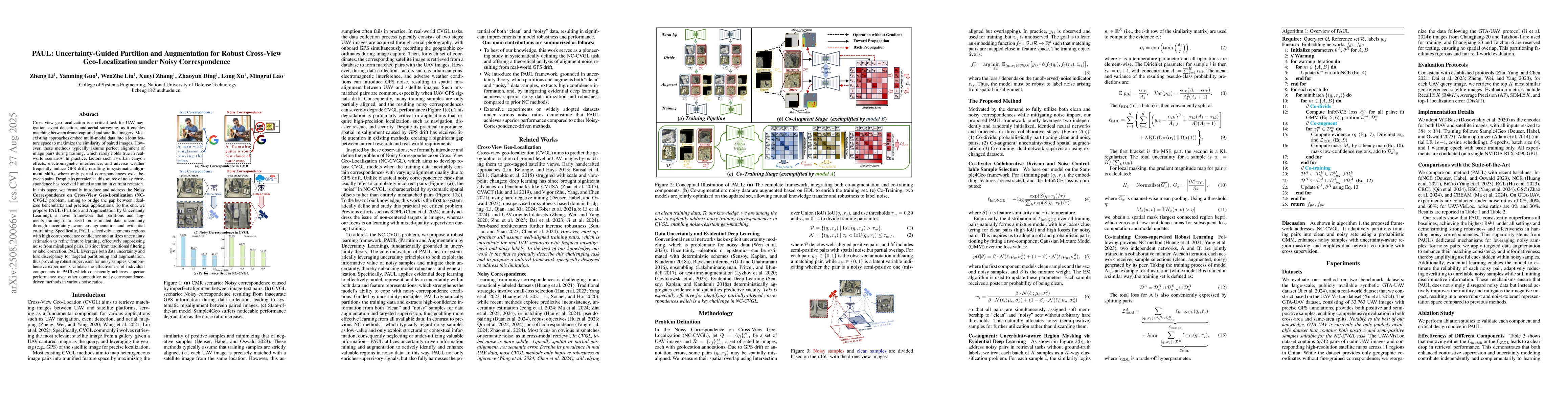 Thumbnail for PAUL: Uncertainty-Guided Partition and Augmentation for Robust
  Cross-View Geo-Localization under Noisy Correspondence