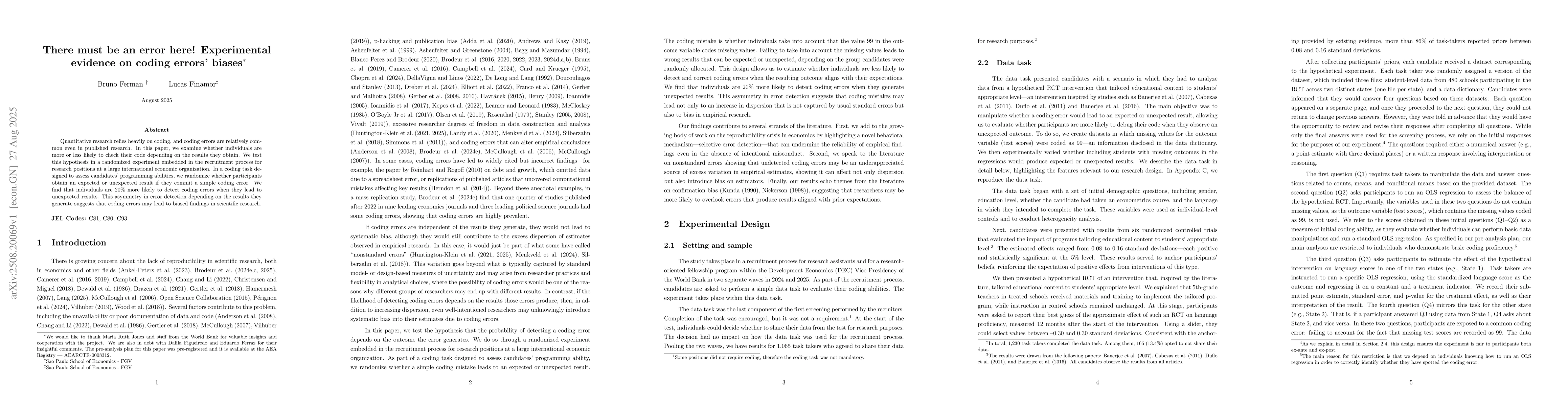 Thumbnail for There must be an error here! Experimental evidence on coding errors'
  biases