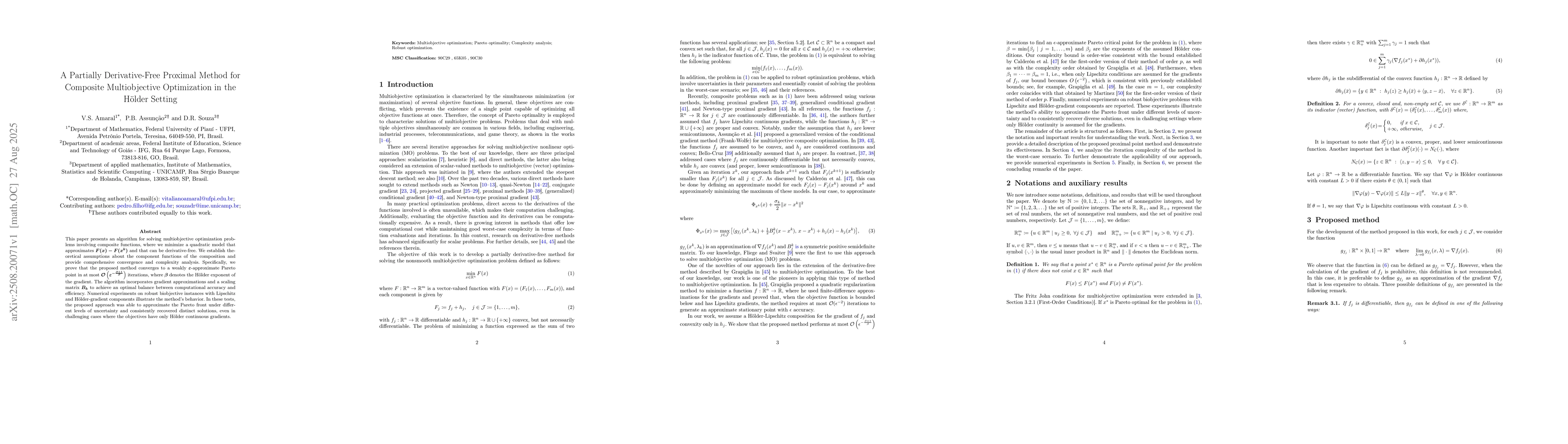 Thumbnail for A Partially Derivative-Free Proximal Method for Composite Multiobjective
  Optimization in the Hölder Setting