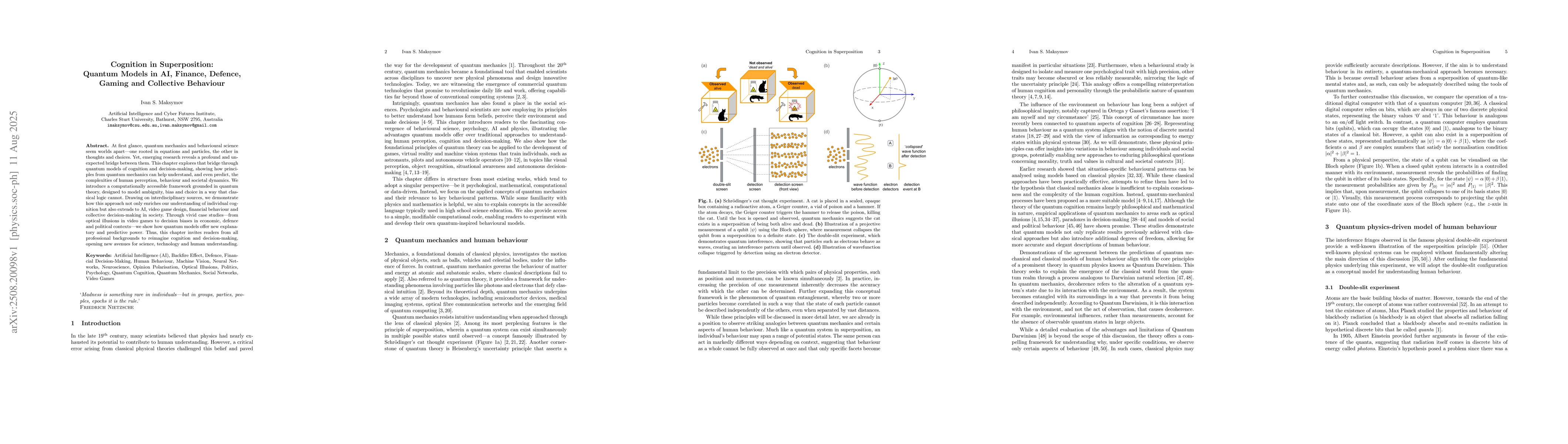 Thumbnail for Cognition in Superposition: Quantum Models in AI, Finance, Defence,
  Gaming and Collective Behaviour