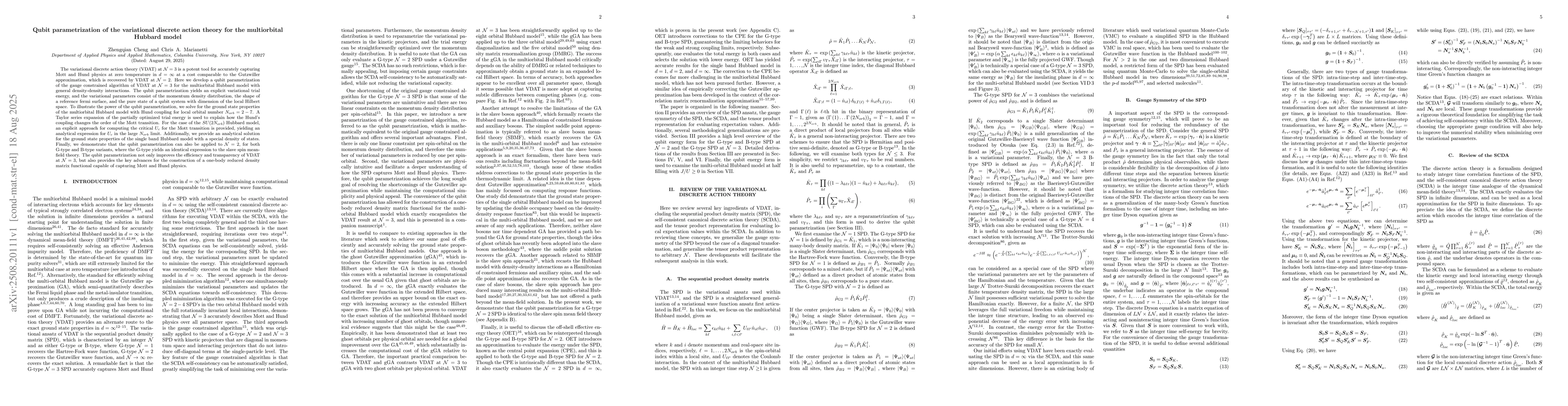 Thumbnail for Qubit parametrization of the variational discrete action theory for the
  multiorbital Hubbard model