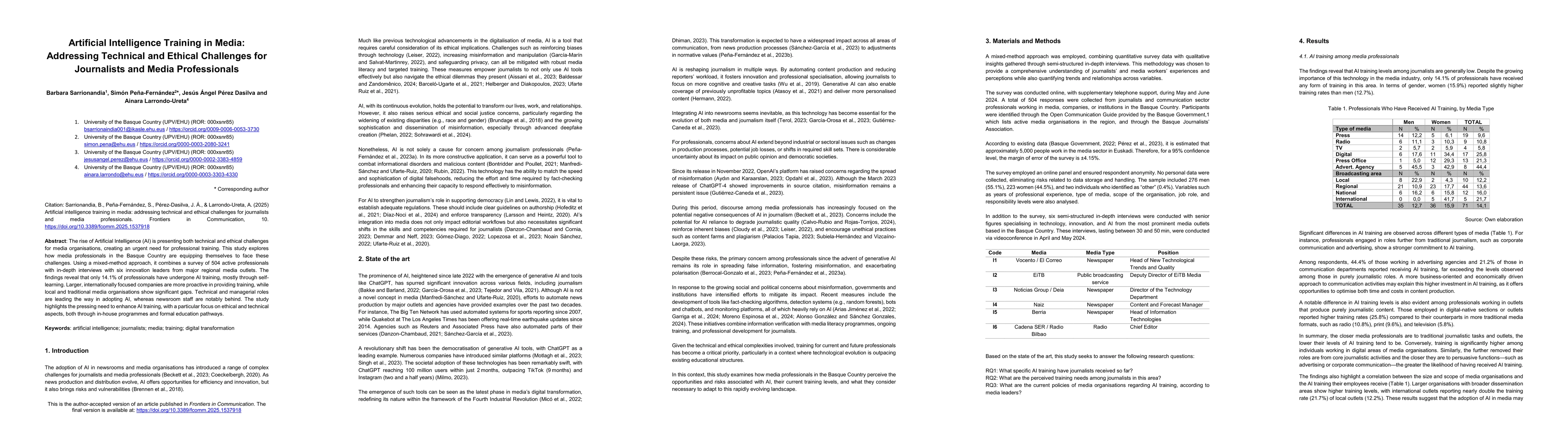 Thumbnail for Artificial Intelligence Training in Media: Addressing Technical and
  Ethical Challenges for Journalists and Media Professionals