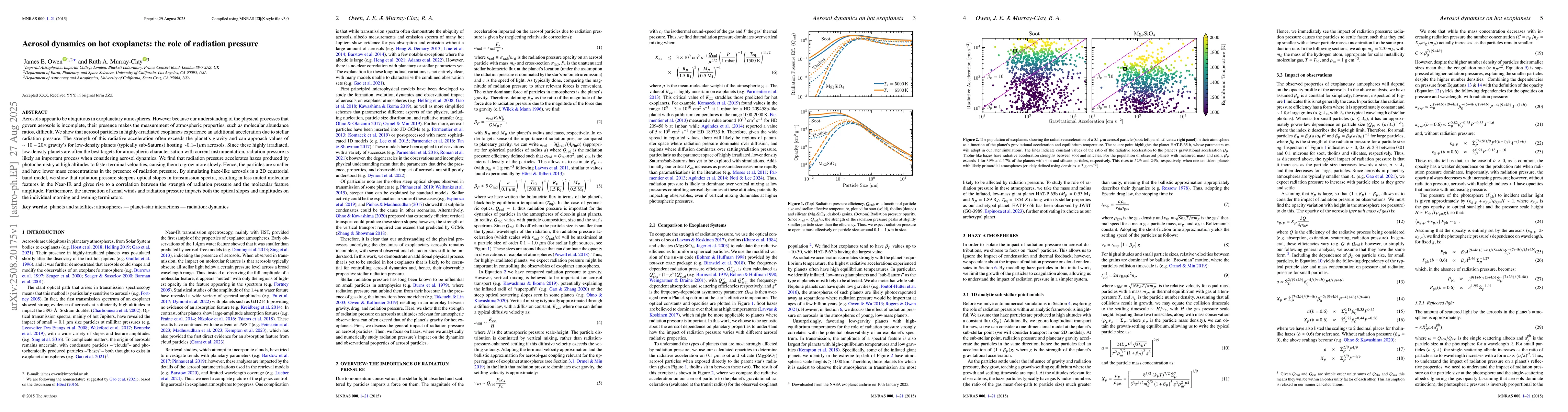 Thumbnail for Aerosol dynamics on hot exoplanets: the role of radiation pressure