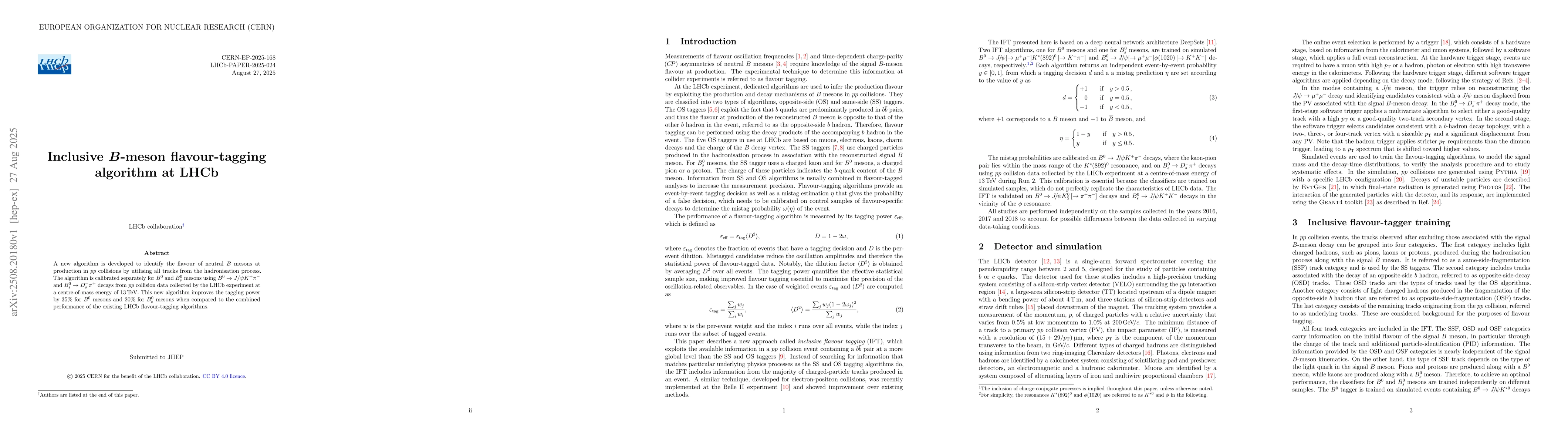 Thumbnail for Inclusive $B$-meson flavour-tagging algorithm at LHCb
