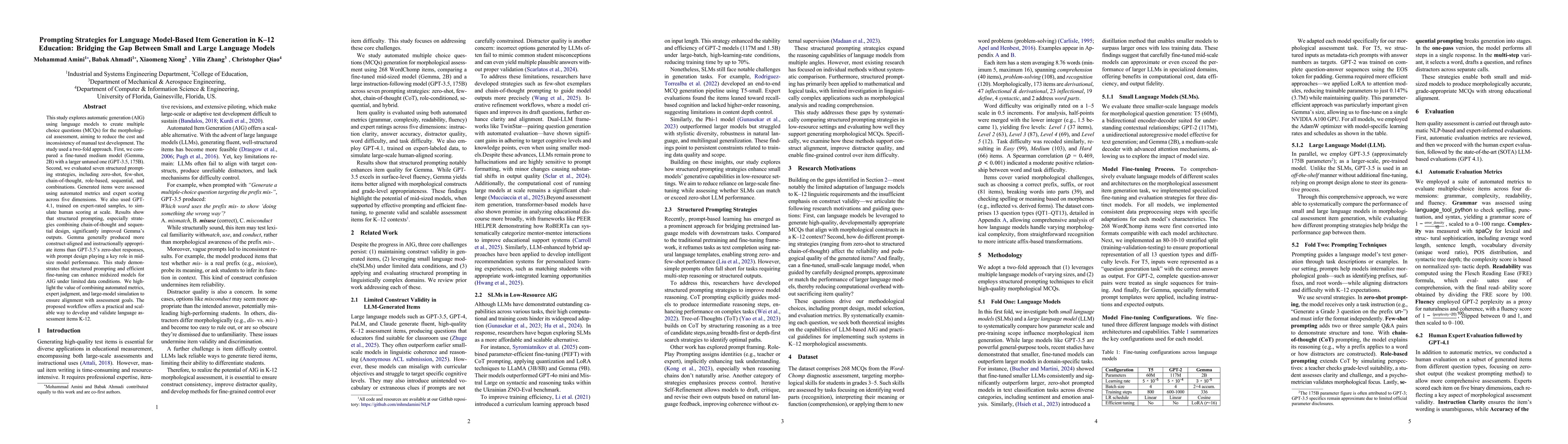 Thumbnail for Prompting Strategies for Language Model-Based Item Generation in K-12
  Education: Bridging the Gap Between Small and Large Language Models