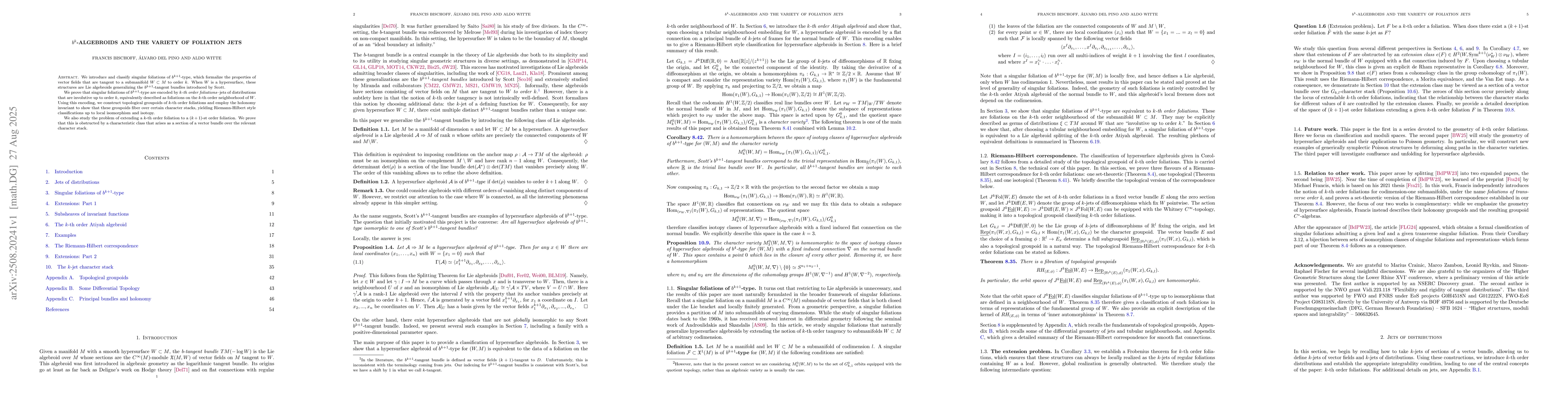 Thumbnail for $b^k$-algebroids and the variety of foliation jets