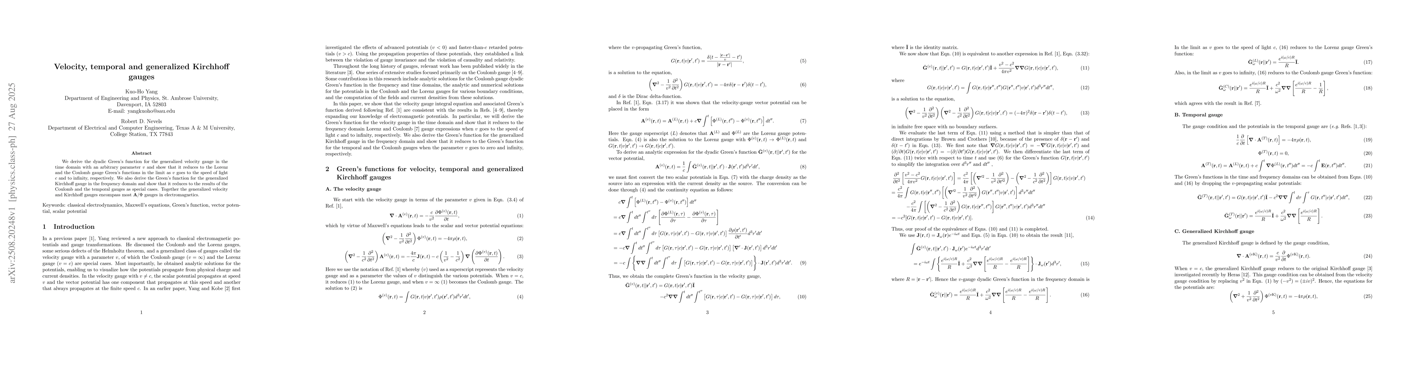 Thumbnail for Velocity, temporal and generalized Kirchhoff gauges