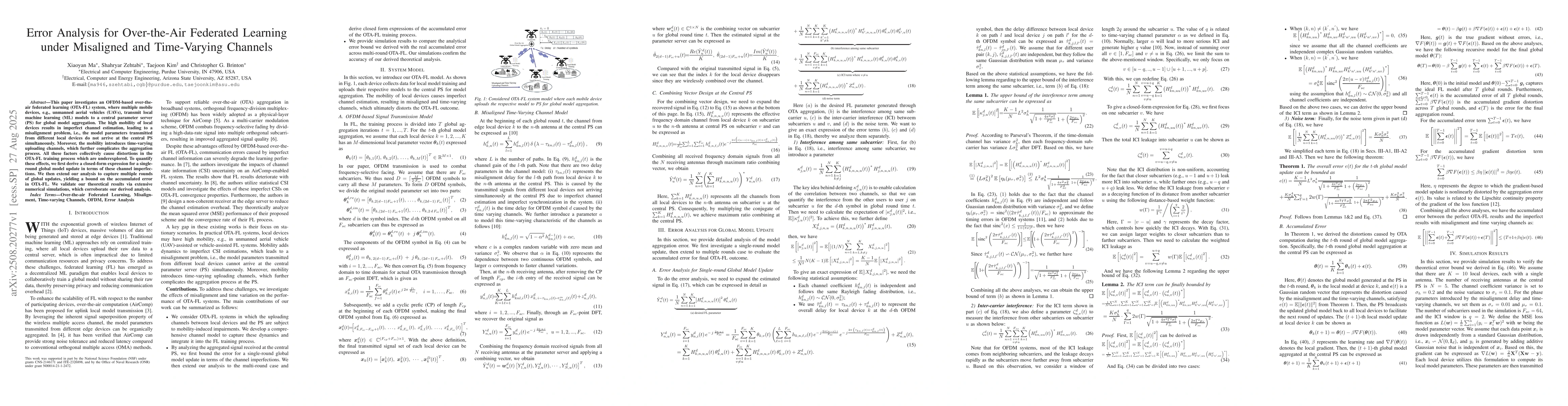 Thumbnail for Error Analysis for Over-the-Air Federated Learning under Misaligned and
  Time-Varying Channels