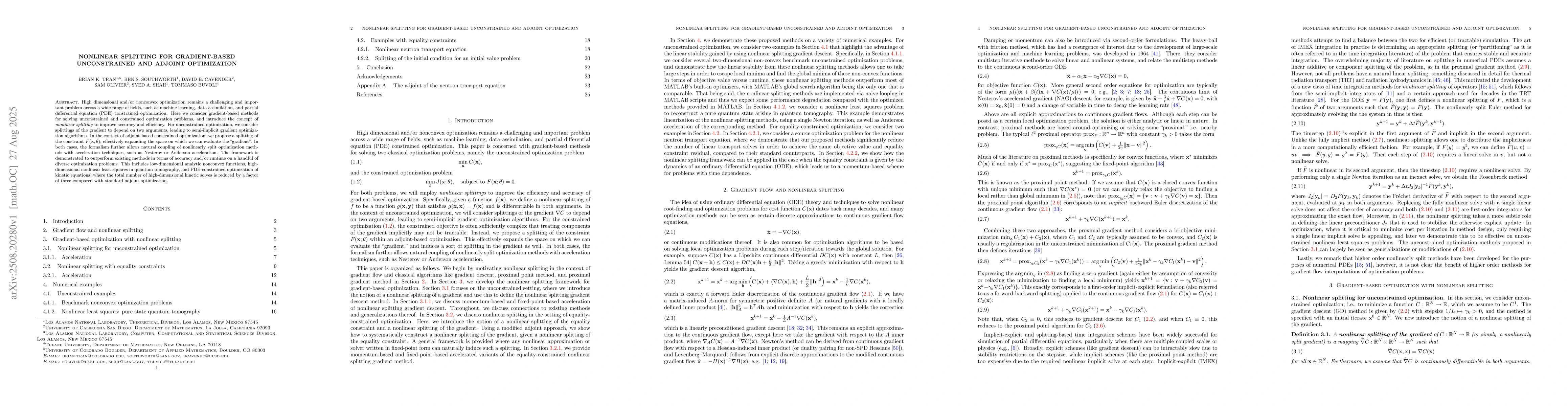 Thumbnail for Nonlinear Splitting for Gradient-Based Unconstrained and Adjoint
  Optimization