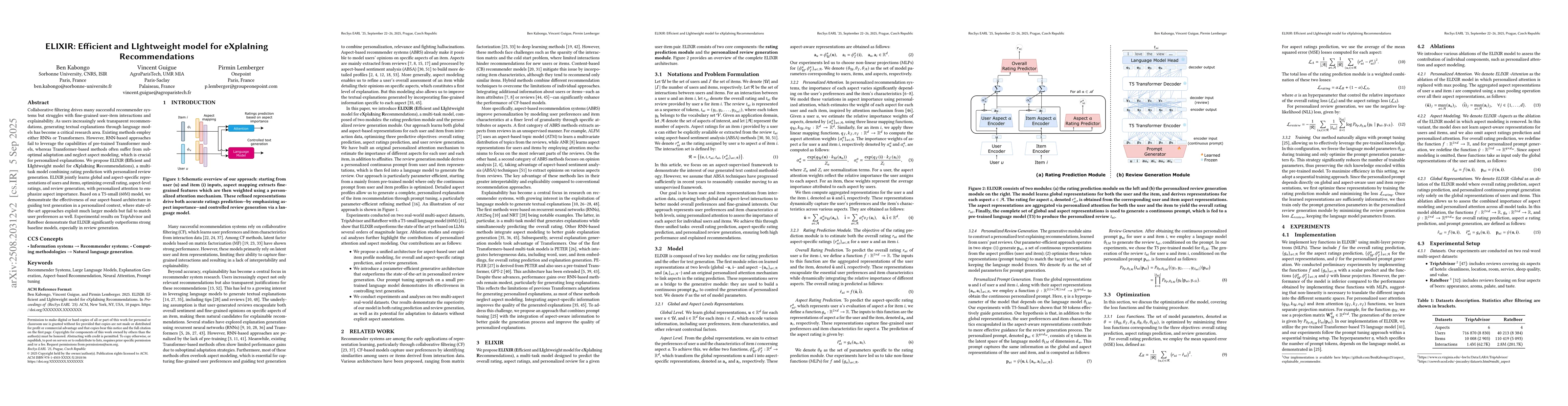 Thumbnail for ELIXIR: Efficient and LIghtweight model for eXplaIning Recommendations