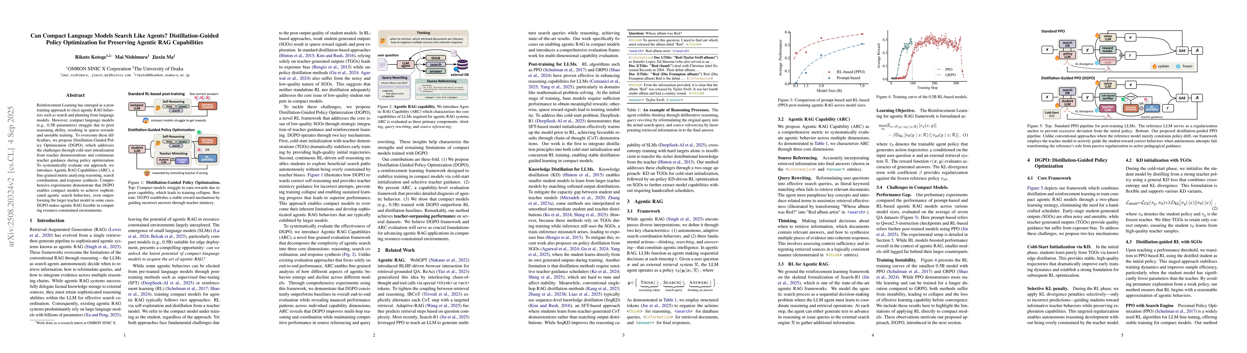 Thumbnail for Can Compact Language Models Search Like Agents? Distillation-Guided
  Policy Optimization for Preserving Agentic RAG Capabilities
