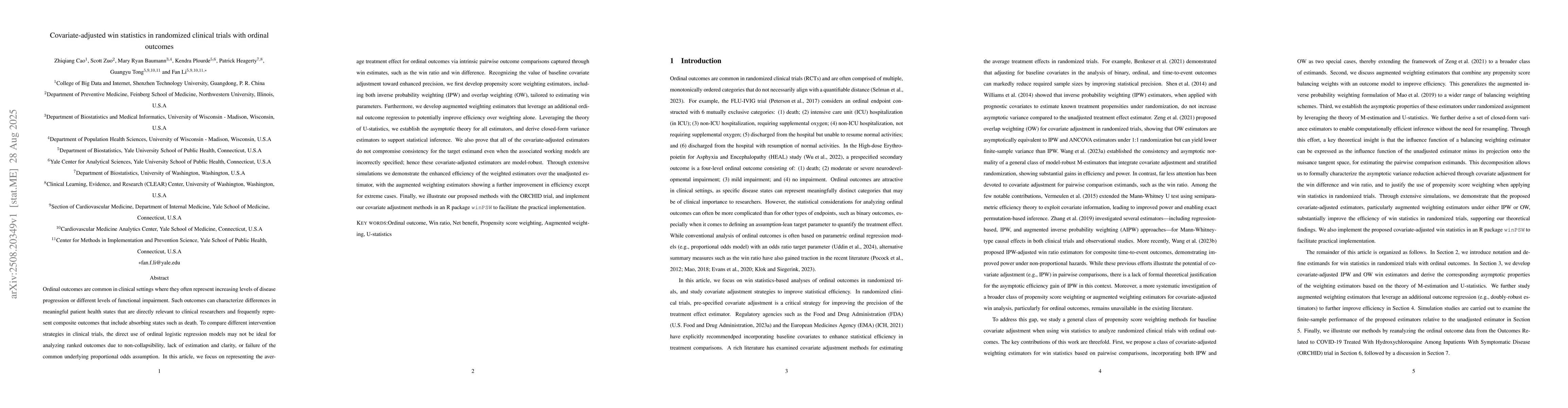 Thumbnail for Covariate-adjusted win statistics in randomized clinical trials with
  ordinal outcomes